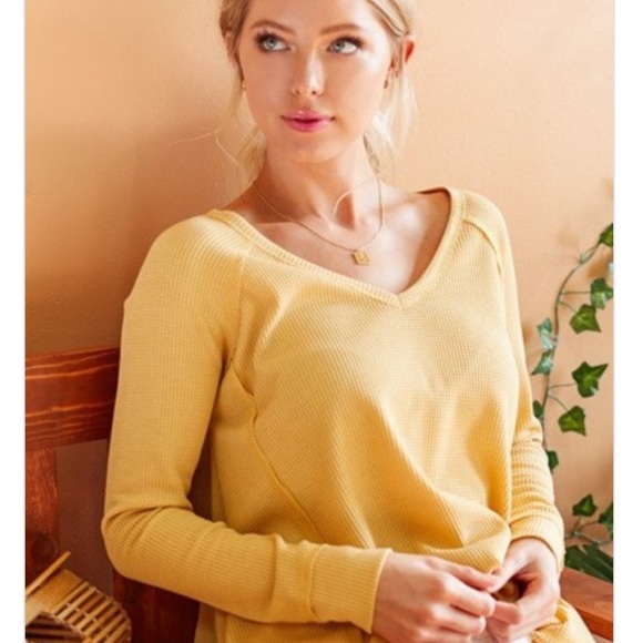 NEW Sunshine Yellow Waffle knit Cozy Sweater Top - Picture 3 of 6
